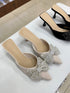 Rhinestone Embedded Bow Close Toe Heel